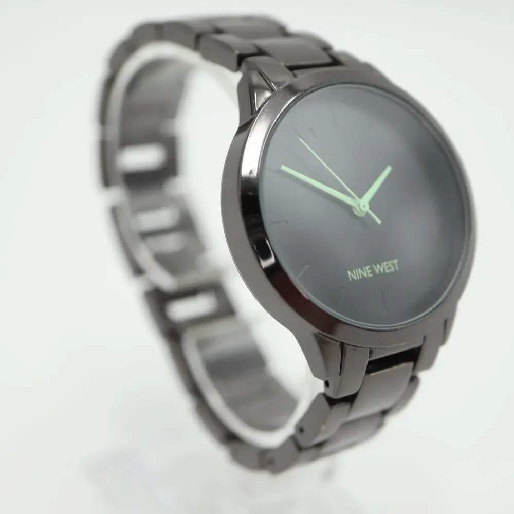 Nine West Black Green Tone Womens Watch 36mm Metal Bracelet with New Battery